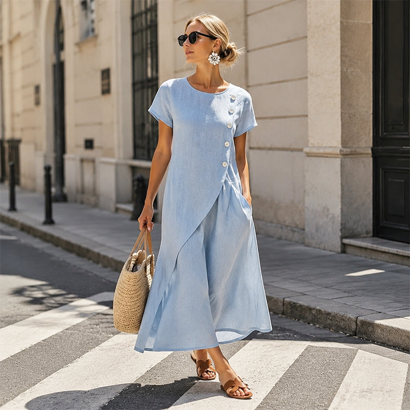 Alia - Rochie Elegantă Asimetrică Cu Guler Rotund