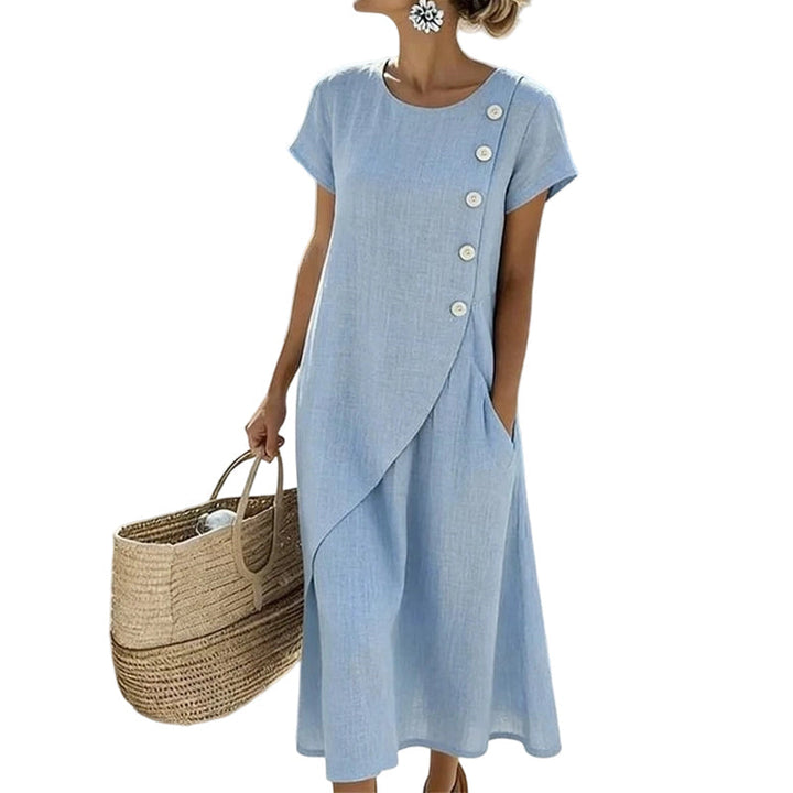 Alia - Rochie Elegantă Asimetrică Cu Guler Rotund