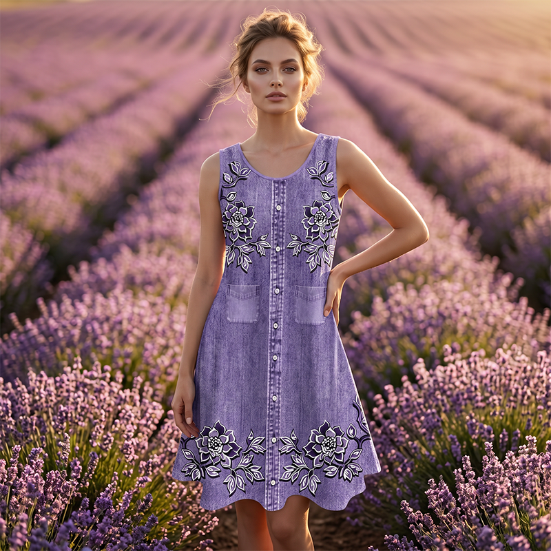 Carien – Rochie Fără Mâneci cu Imprimeu Floral