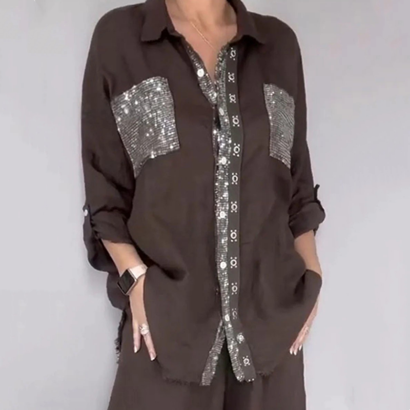 Lizy – Set Compus Din Bluză Cu Paiete și Pantaloni