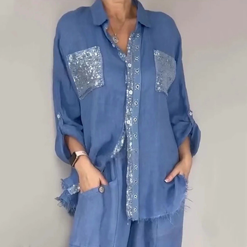 Lizy – Set Compus Din Bluză Cu Paiete și Pantaloni