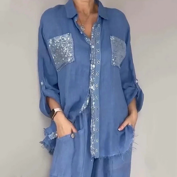 Lizy – Set Compus Din Bluză Cu Paiete și Pantaloni