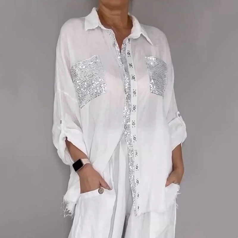 Lizy – Set Compus Din Bluză Cu Paiete și Pantaloni
