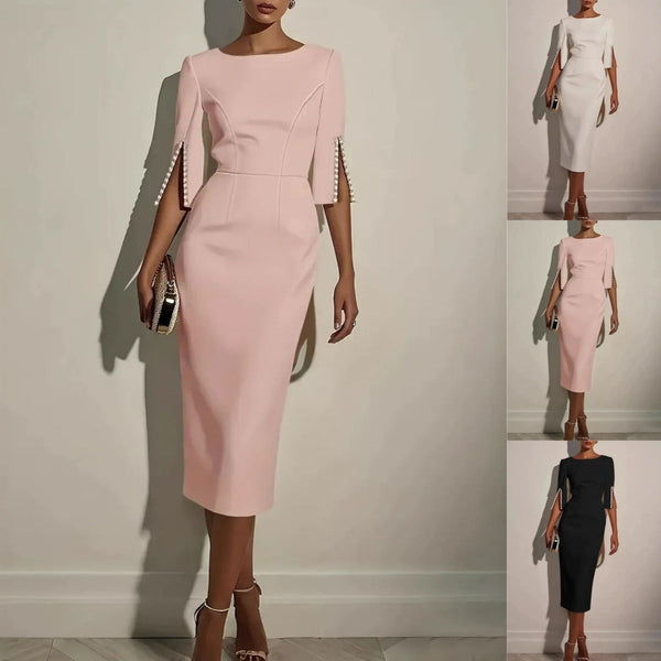 Sejina – Rochie Creion Cu Mâneci Despicate, Croială Slim Fit