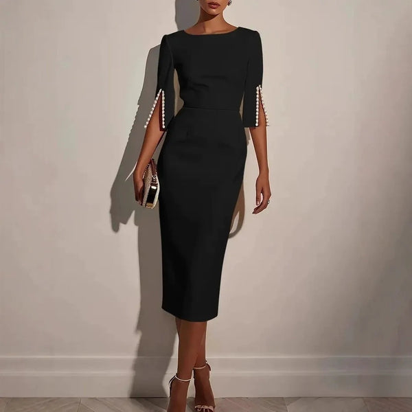 Sejina – Rochie Creion Cu Mâneci Despicate, Croială Slim Fit