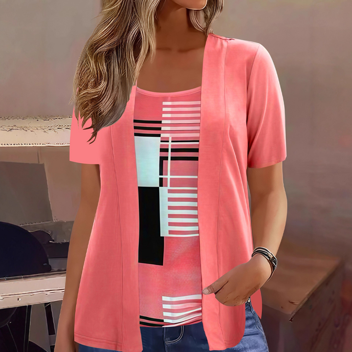 Thaminia - Tricou Cu Mâneci Scurte În Straturi Cu Imprimeu Geometric