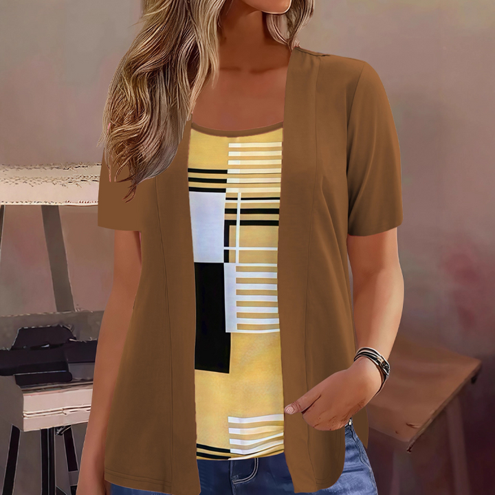 Thaminia - Tricou Cu Mâneci Scurte În Straturi Cu Imprimeu Geometric