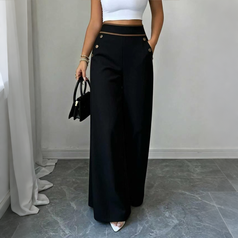 Selvie – Pantaloni cu Croi Larg și Nasturi Decorativi