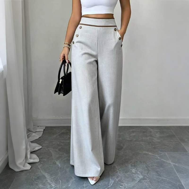 Selvie – Pantaloni cu Croi Larg și Nasturi Decorativi