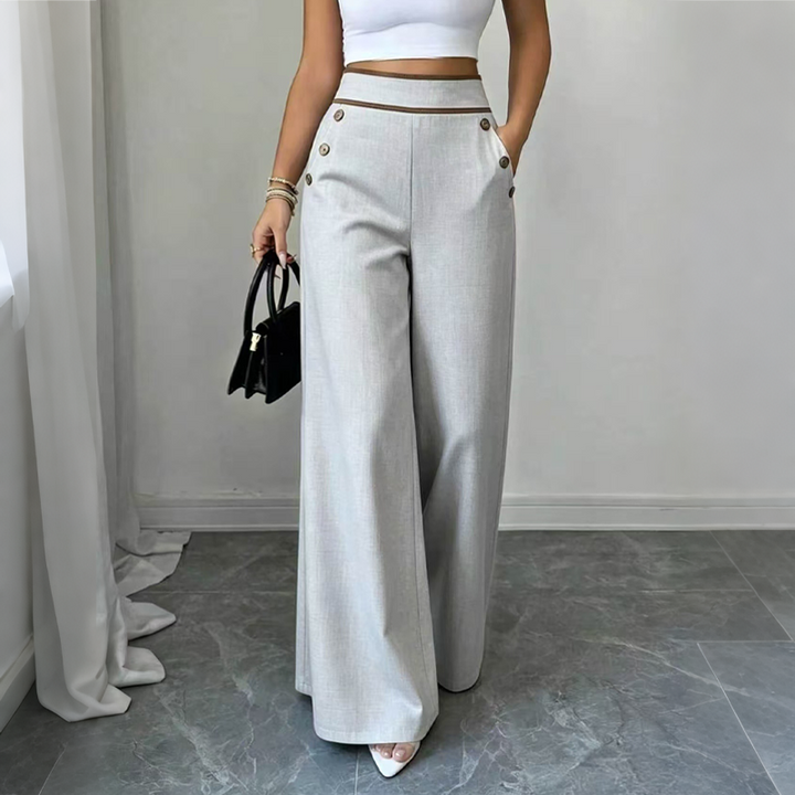 Selvie – Pantaloni cu Croi Larg și Nasturi Decorativi