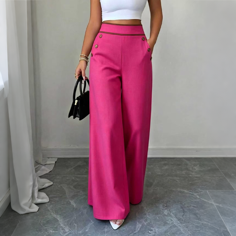 Selvie – Pantaloni cu Croi Larg și Nasturi Decorativi