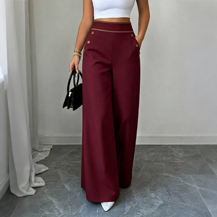 Selvie – Pantaloni cu Croi Larg și Nasturi Decorativi