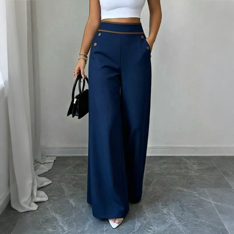 Selvie – Pantaloni cu Croi Larg și Nasturi Decorativi