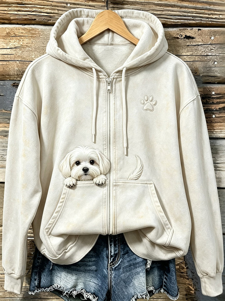 Shelezi - Cozy Zip Up Hoodie With Paw Print
