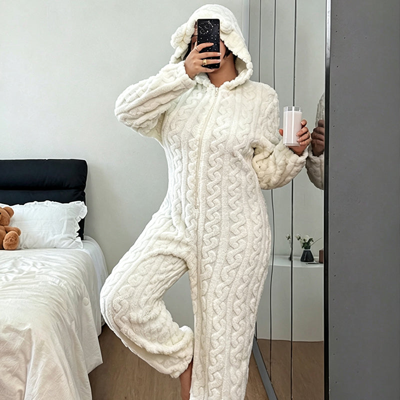 Selia - Salopetă Cu Glugă, Tricotată În Stil „Cable Knit”, Care Oferă Căldură