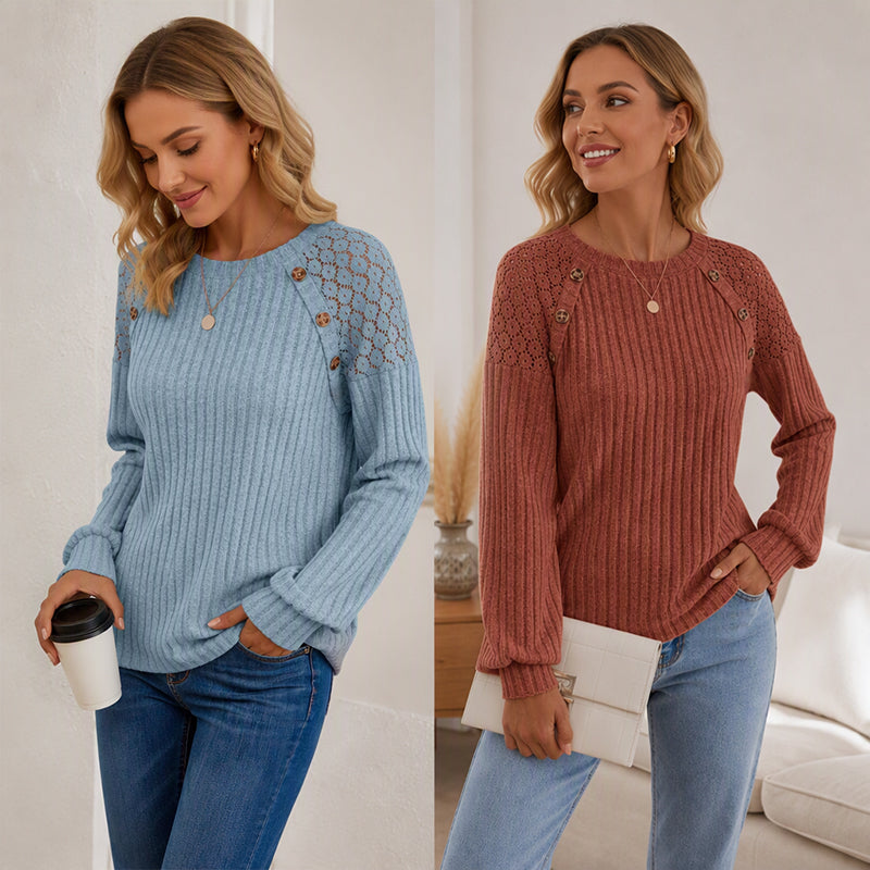 Zamila – Bluză Din Tricot Cu Mâneci Lungi Și Model În Nervuri
