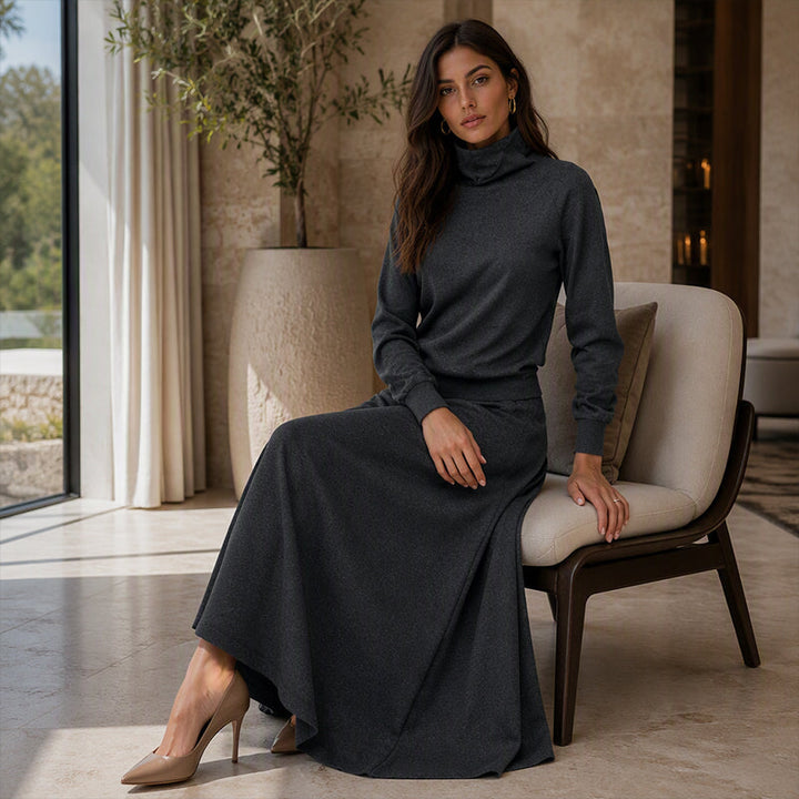 Gizem - Set Tricou Polo Și Fustă Maxi