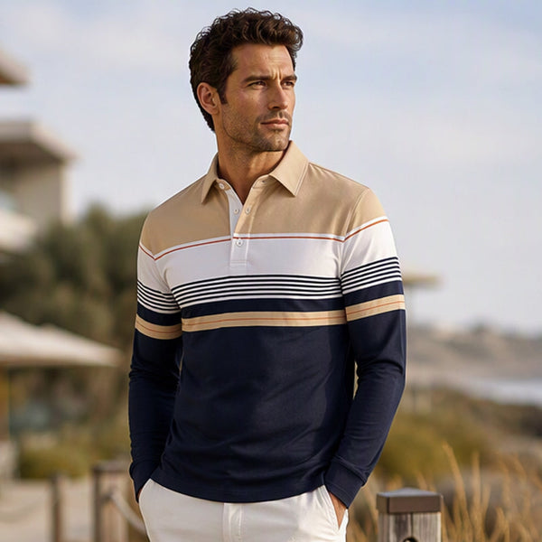 Philippe - Tricou Polo cu Mâneci Lungi și Dungi