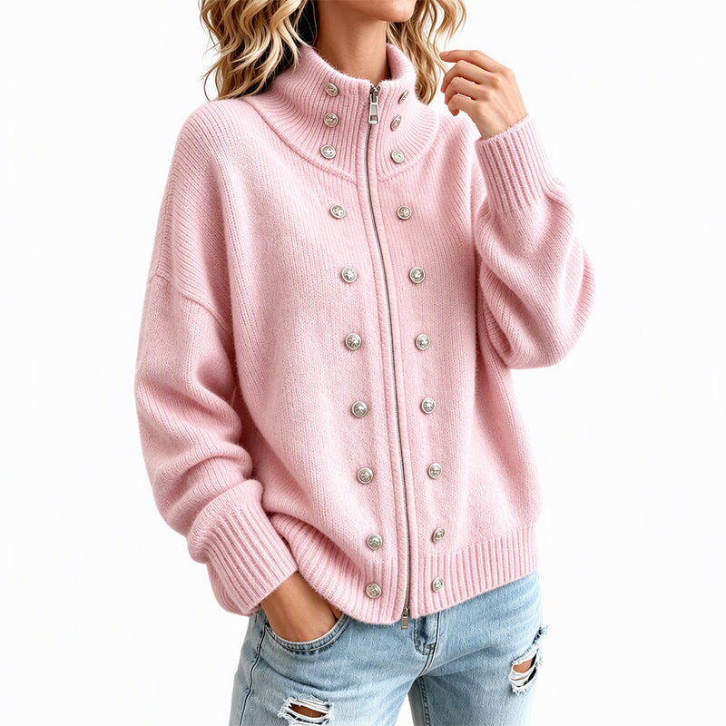 Ezgia – Cardigan Tricotat Cu Nasture Decorativ