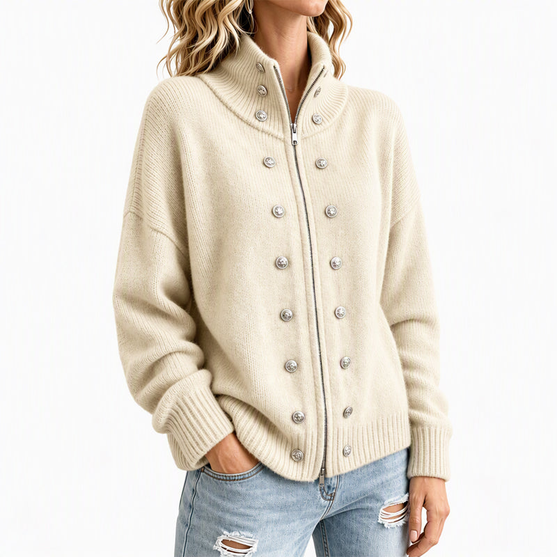 Ezgia – Cardigan Tricotat Cu Nasture Decorativ