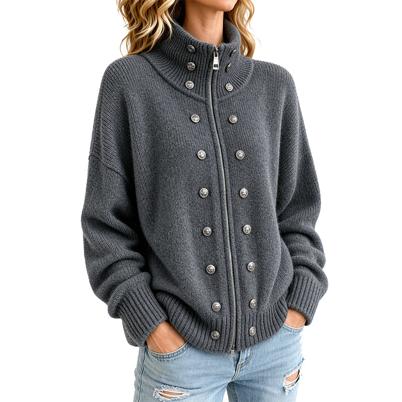 Ezgia – Cardigan Tricotat Cu Nasture Decorativ