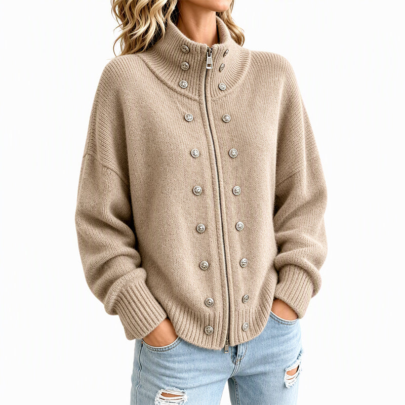Ezgia – Cardigan Tricotat Cu Nasture Decorativ