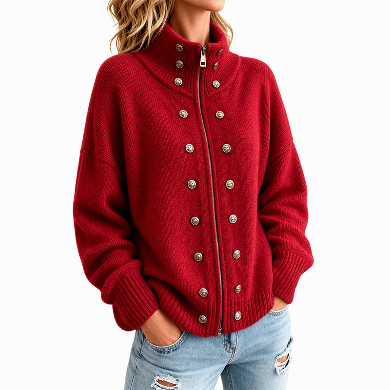 Ezgia – Cardigan Tricotat Cu Nasture Decorativ
