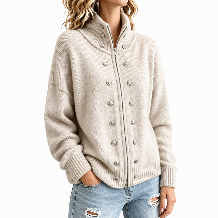 Ezgia – Cardigan Tricotat Cu Nasture Decorativ