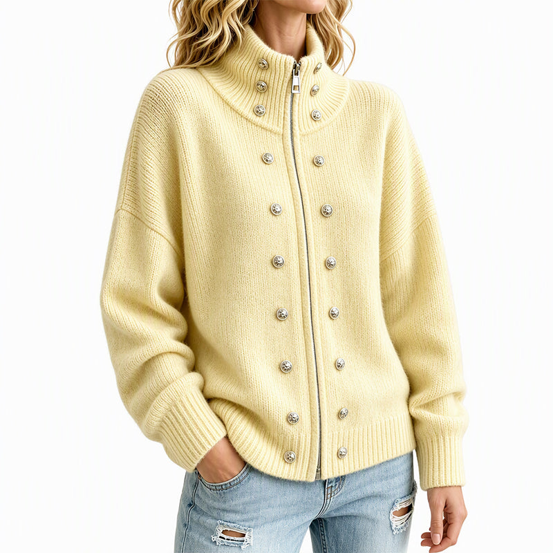 Ezgia – Cardigan Tricotat Cu Nasture Decorativ