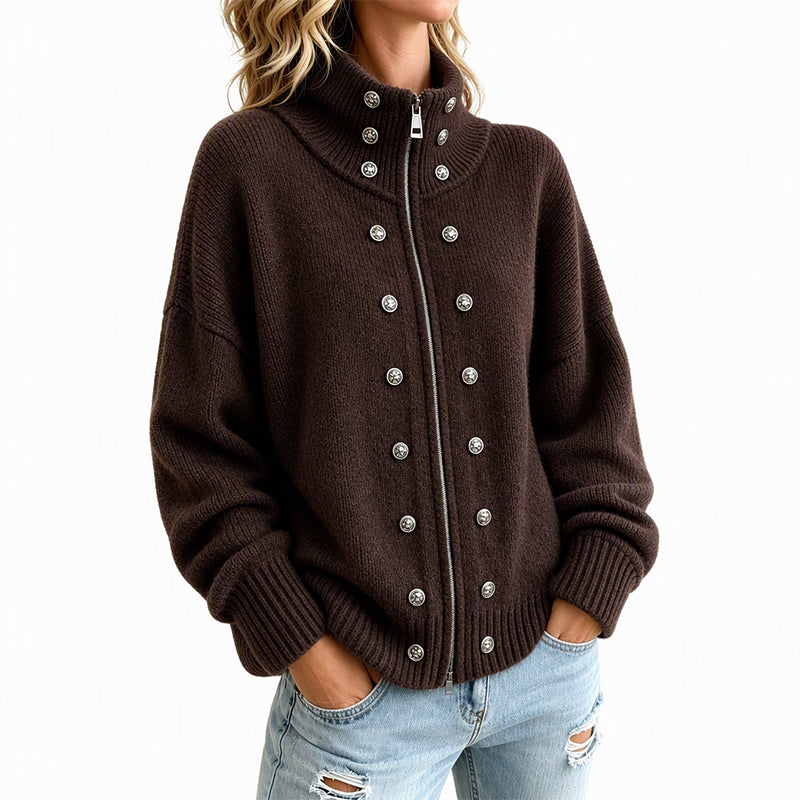 Ezgia – Cardigan Tricotat Cu Nasture Decorativ