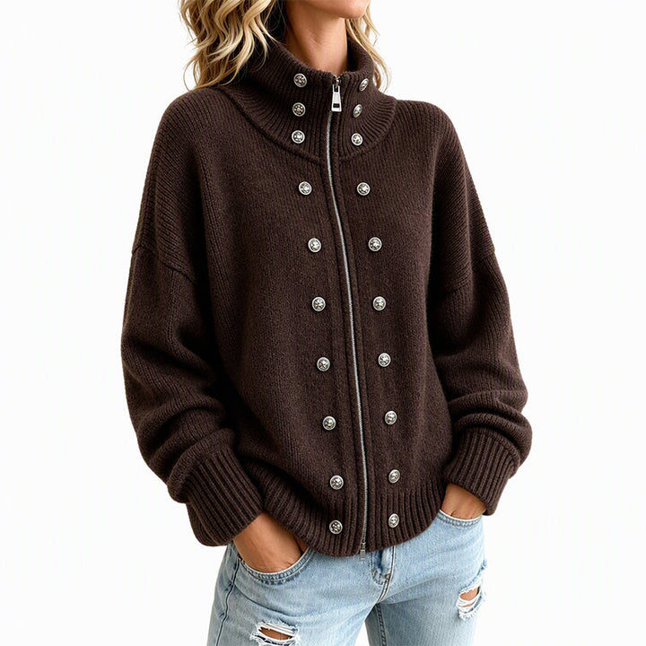 Ezgia – Cardigan Tricotat Cu Nasture Decorativ