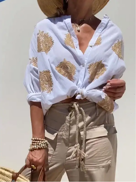 Maarja - Bluză Largă Cu Broderie