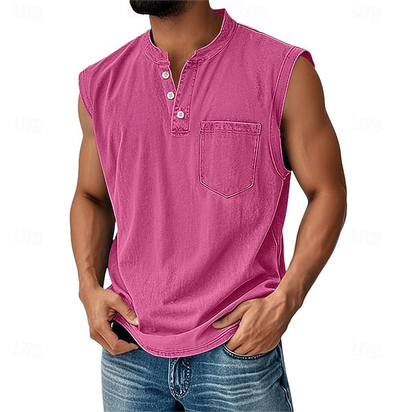 Latrell – Tricou Fără Mâneci Tip Henley, cu Buzunar