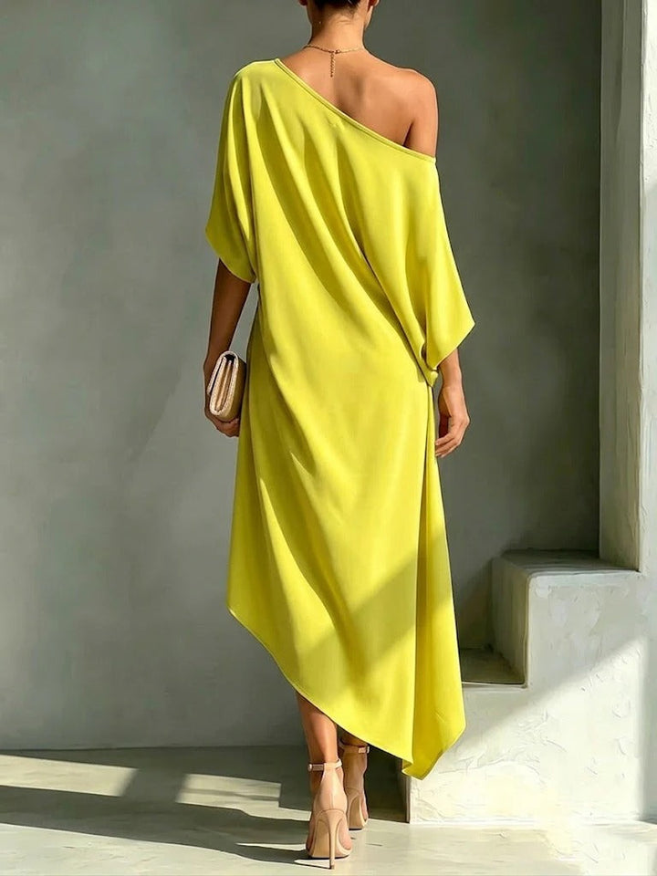 Elonia - Rochie Midi Asimetrică Cu Umerii Goi