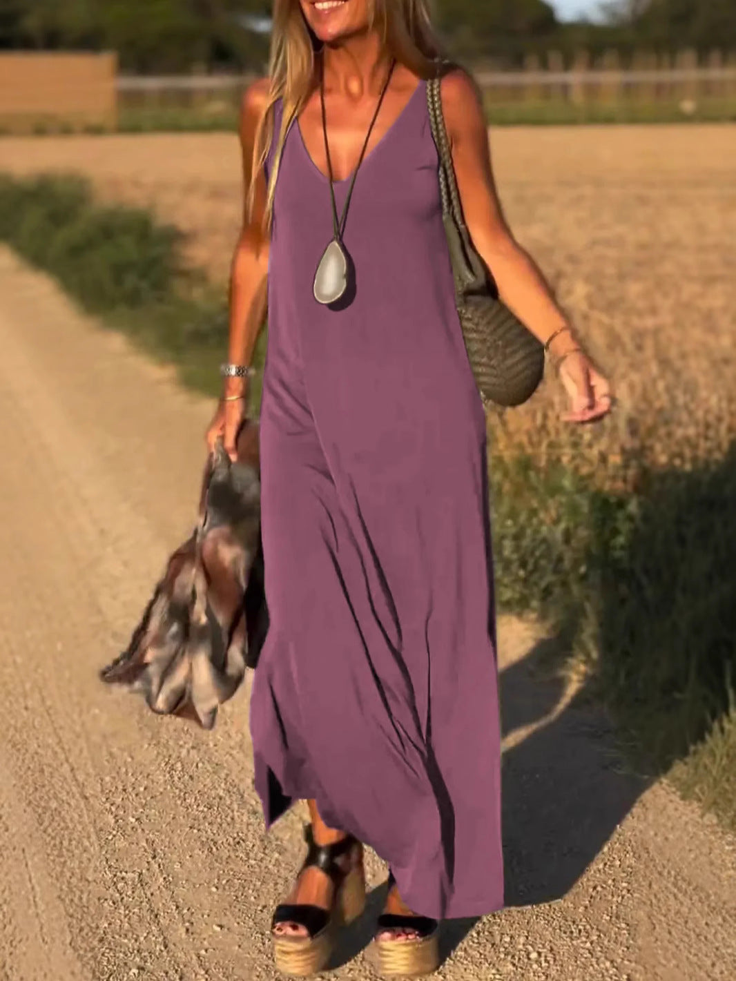 Evelyne - Rochie Lungă Fără Mâneci, Elegantă