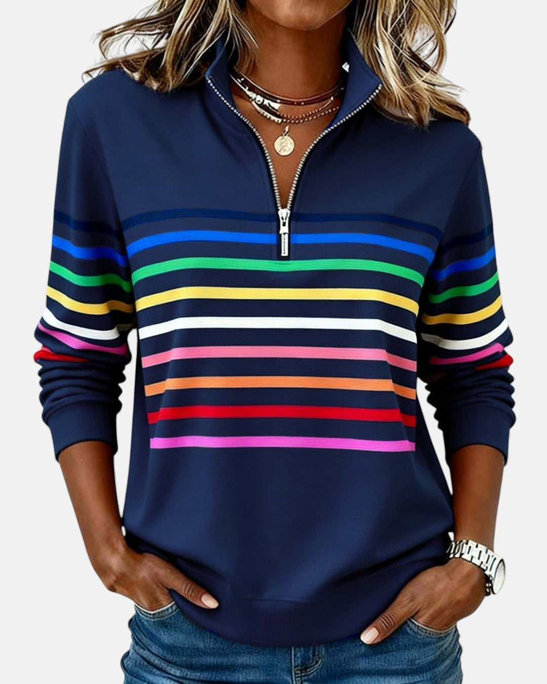 Mourinda - Striped Quarter Length Sweatshirt
