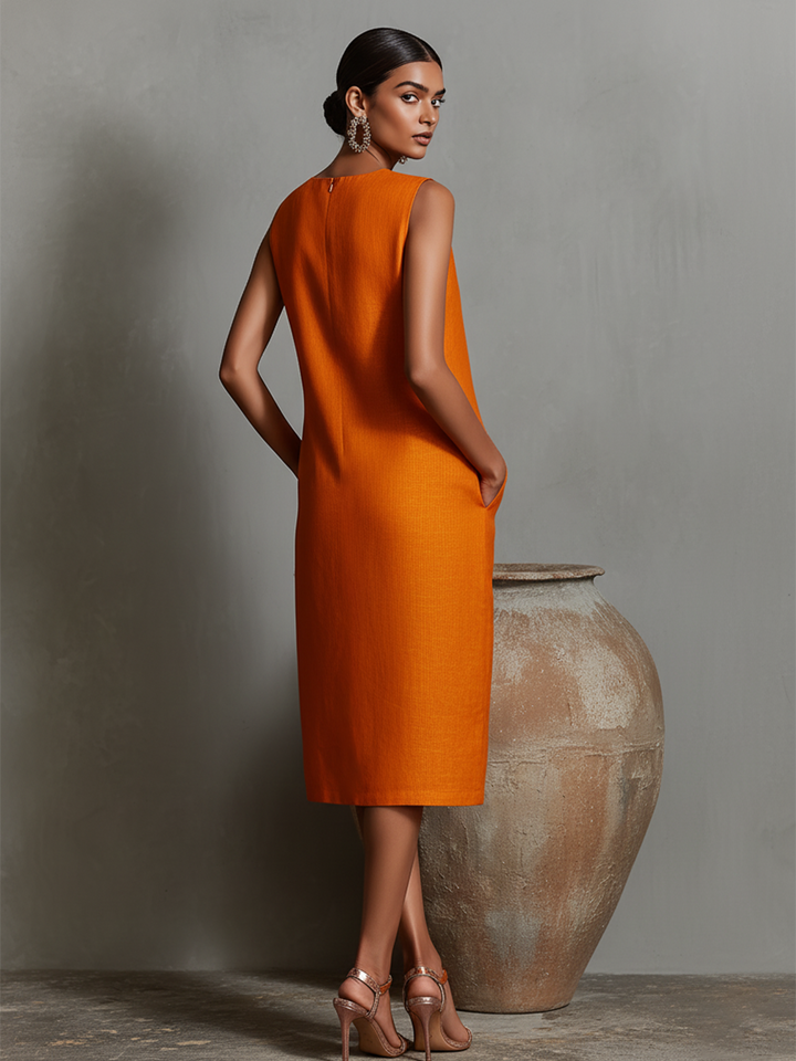 Katalina – Rochie Dreaptă Din in, Cu Buzunare