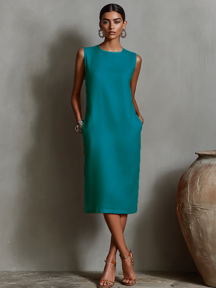 Katalina – Rochie Dreaptă Din in, Cu Buzunare