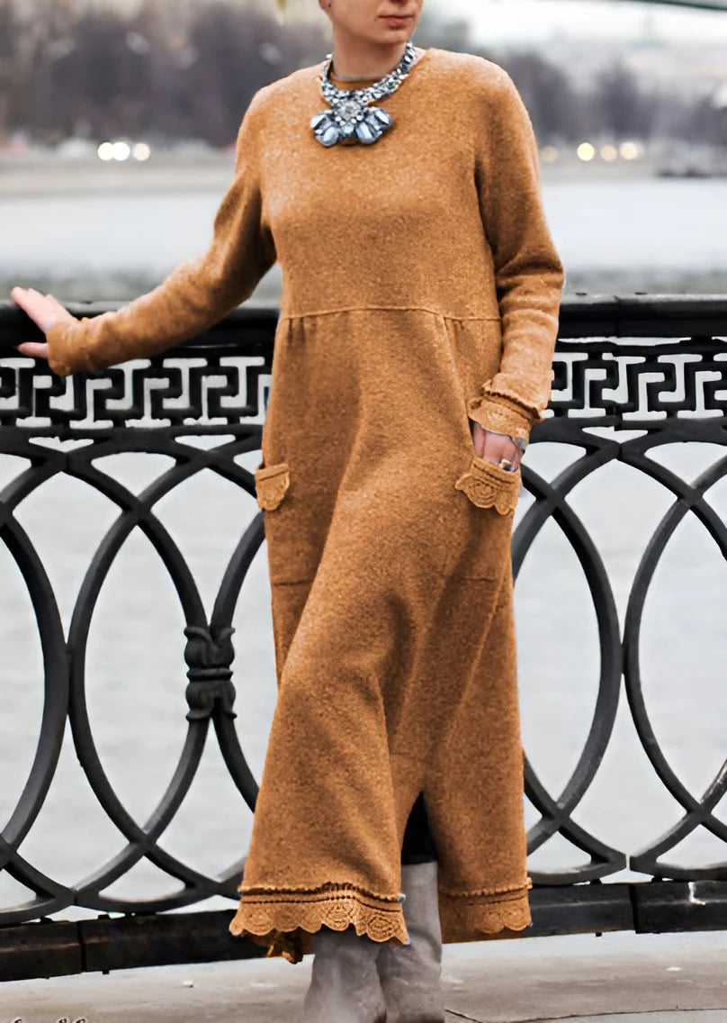 Nesrin - Casual Mânecă Lungă Rochie Cu O Gât