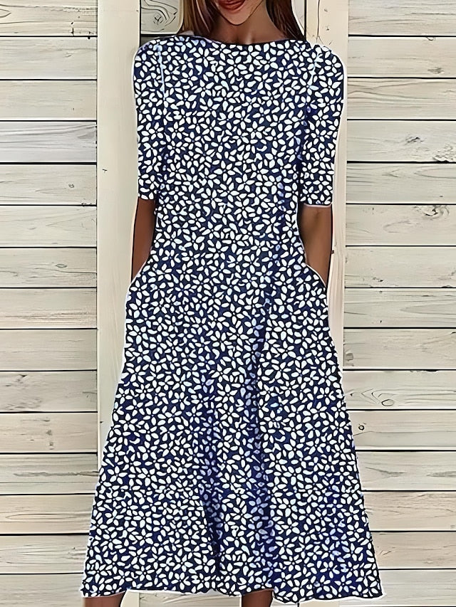 Malgorzata - Rochie Midi De Vară Cu Flori De Coastă